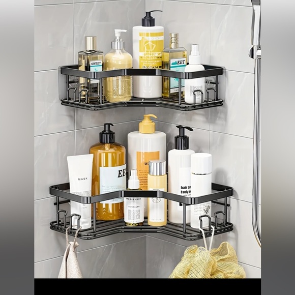 $49 NWT 2pc Corner Shower Caddy/Organizer Shelf, Black stainless steel - Picture 8 of 8